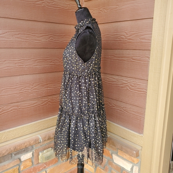 NWT POPSUGAR “Lucky Star” Black Metallic Gold Stars Keyhole Back Dress Medium - Picture 12 of 17